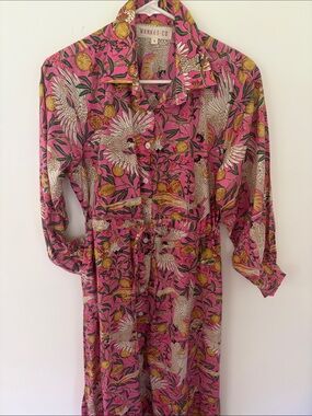 MARKET CO. Pink Botanical & Crane Print Long-Sleeve Button Dress